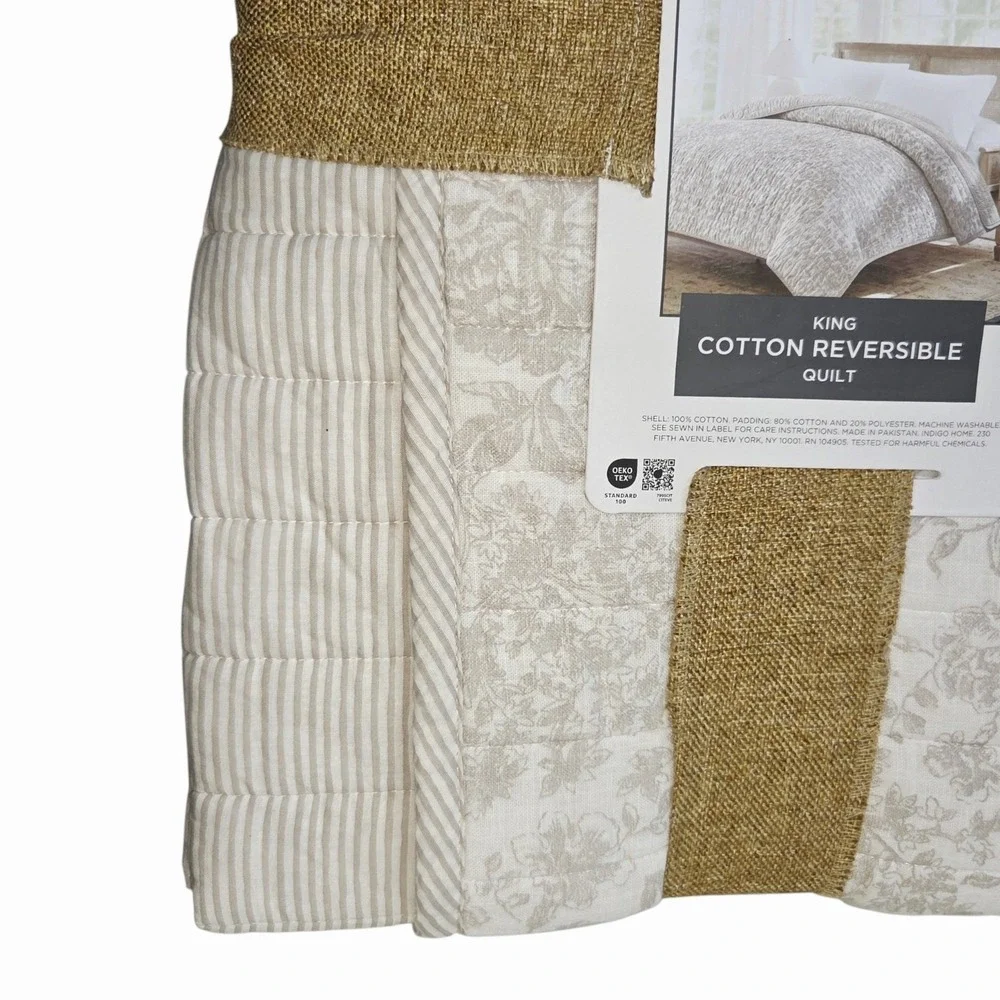 Rachel Ashwell Flax Cotton King Quilt Shabby Chic Reversible Sophia Toile Floral